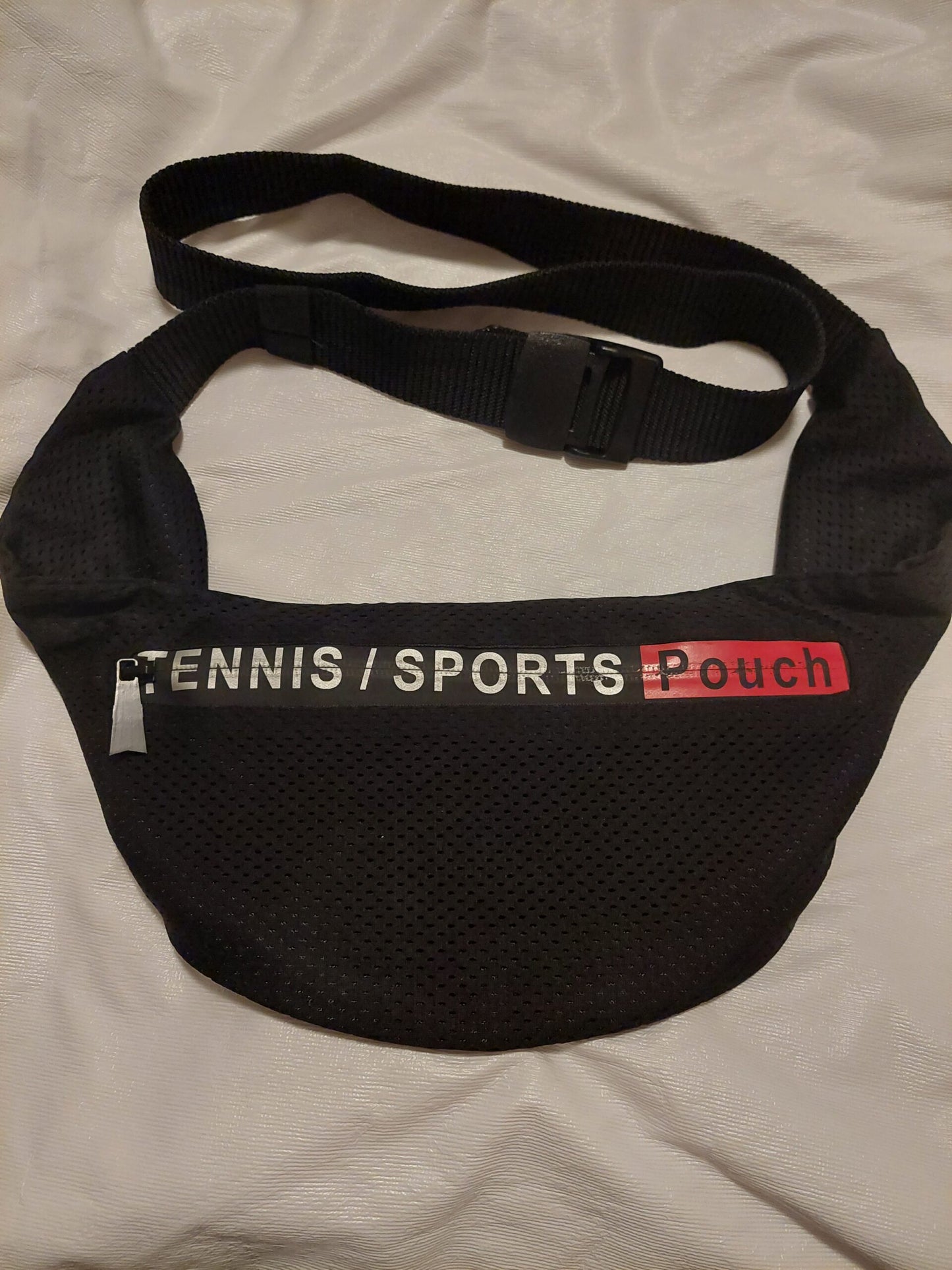 Tennis/Sports Pouch in Black Mesh w/belt and Military Buckle