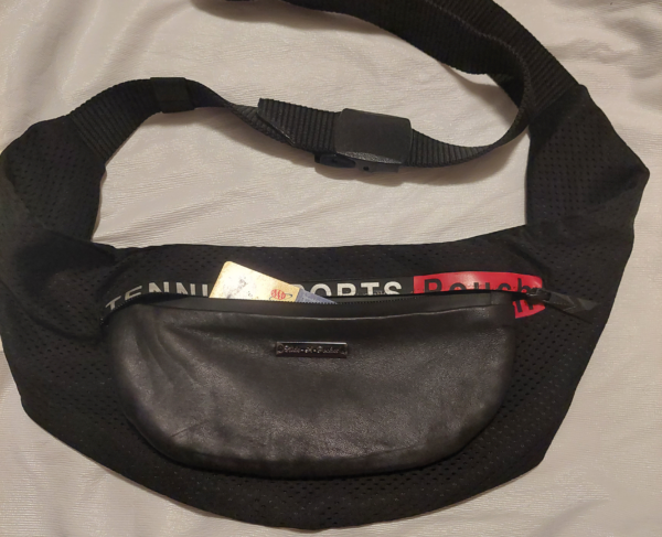 Tennis/Sports Pouch in Black Mesh w/belt and Military Buckle