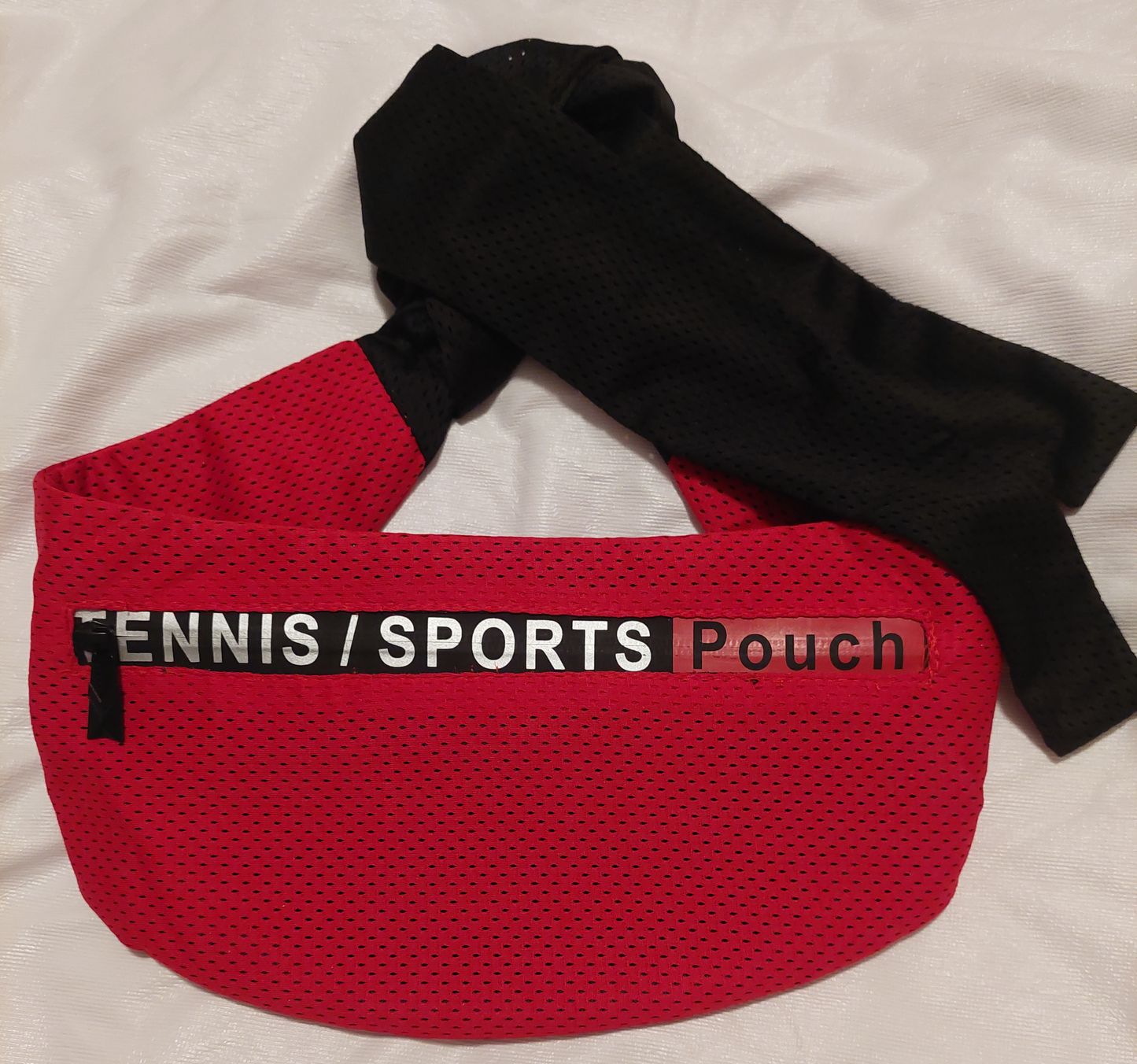 Tennis/Sports Pouch in Red Mesh w Blk Ties