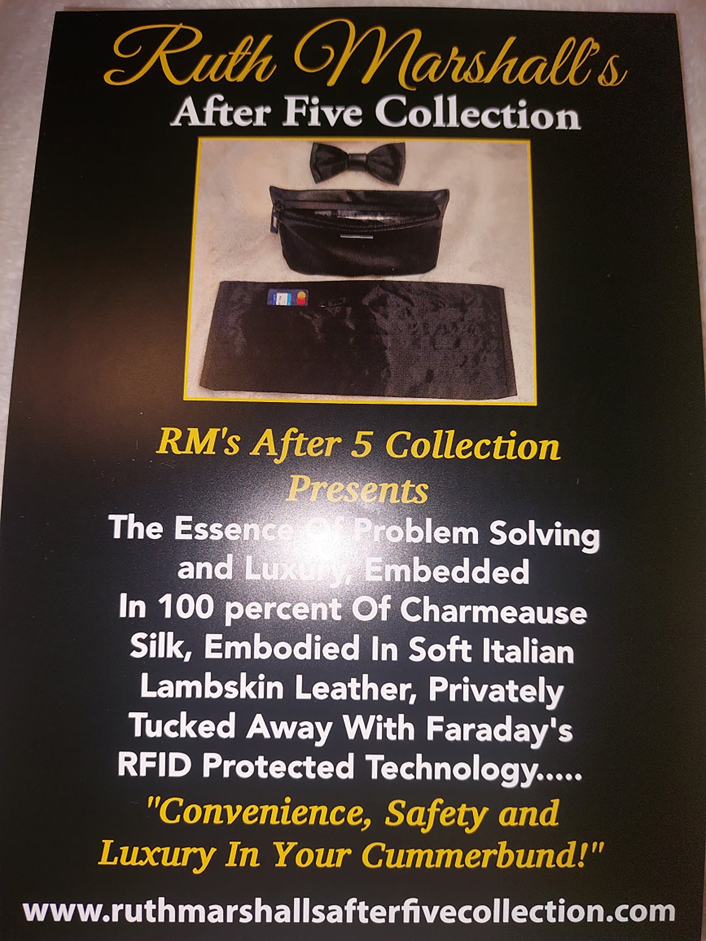 RM's After Five, Black Charmeuse Silk Cummerbund Set With RFID Theft Protection