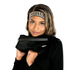  Model wearing RM’s After Five Black Stretch Velvet Scarf, showcasing elegance and comfort.