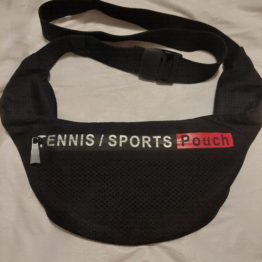 Tennis/Sports Pouch in Black Mesh w/belt and Military Buckle
