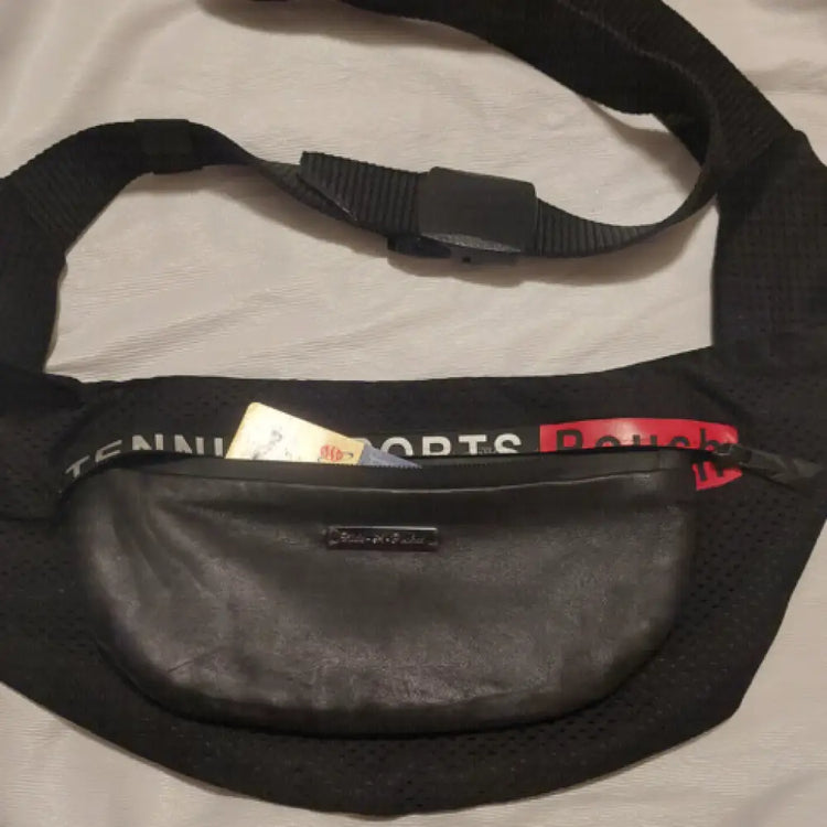 TennisSports Pouch in Black Mesh wbelt and Military Buckle