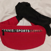 TennisSports Pouch in Red Mesh with  Black Ties
