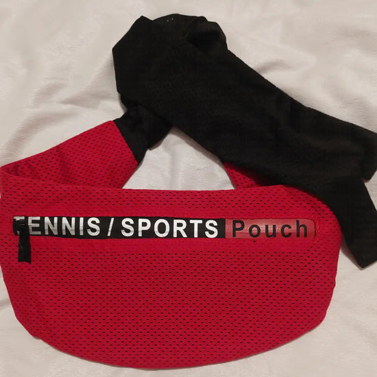 TennisSports Pouch in Red Mesh with  Black Ties