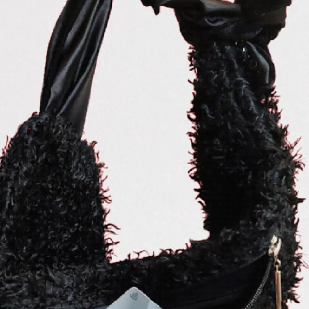 Warm Black Plush Faux Fur with Stretch Velvet Ties Priced $110.00 