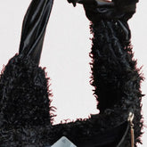 Warm And Plush Curly Black Faux Fur ScarfBag With Lambskin